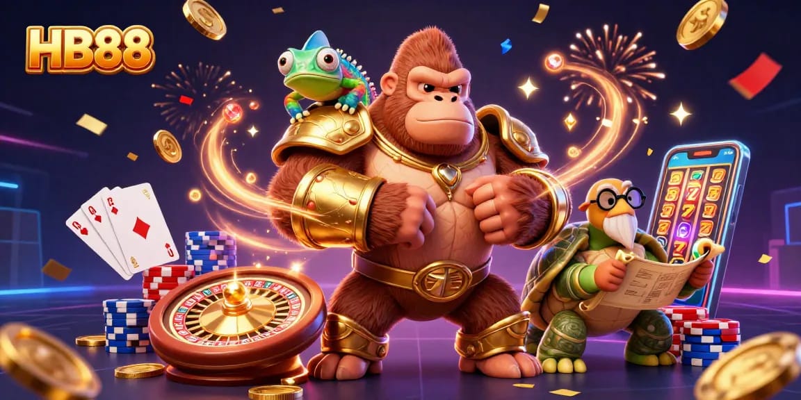 Experience HB88 excitement with a captivating illustration featuring iconic gaming characters and vibrant casino elements.