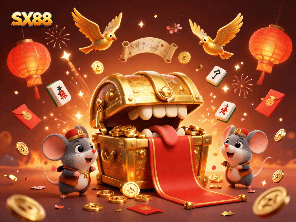 Play thrilling games and win big at SX88's vibrant online casino, featuring unique treasure chests.
