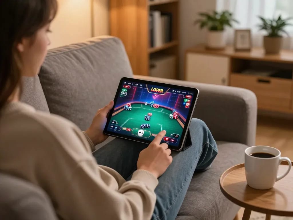 LGO SUPER online gaming experience with a lively poker interface at home.