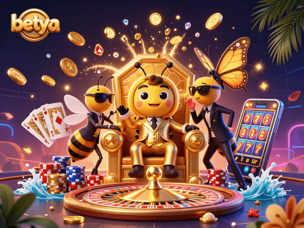 Experience the thrill of betya with a vibrant casino scene featuring animated characters and dazzling game elements