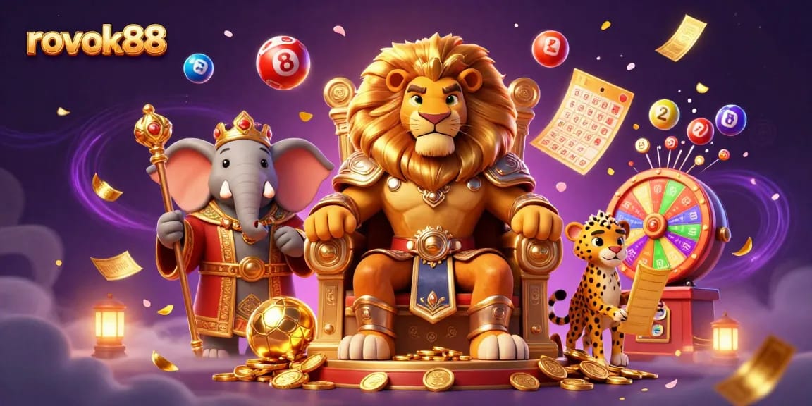 Experience the thrilling excitement of rokok88 with a vibrant lottery and casino scene featuring animated characters and game elements.