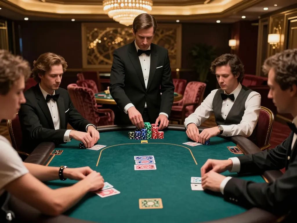 Engaging poker scene showcasing players betting with Pragmati Play chips in a high-stakes casino environment