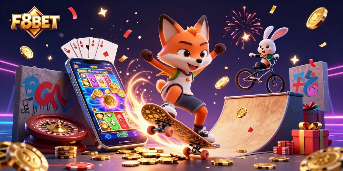 Experience thrilling gameplay with F8BET as vibrant characters dive into casino excitement.