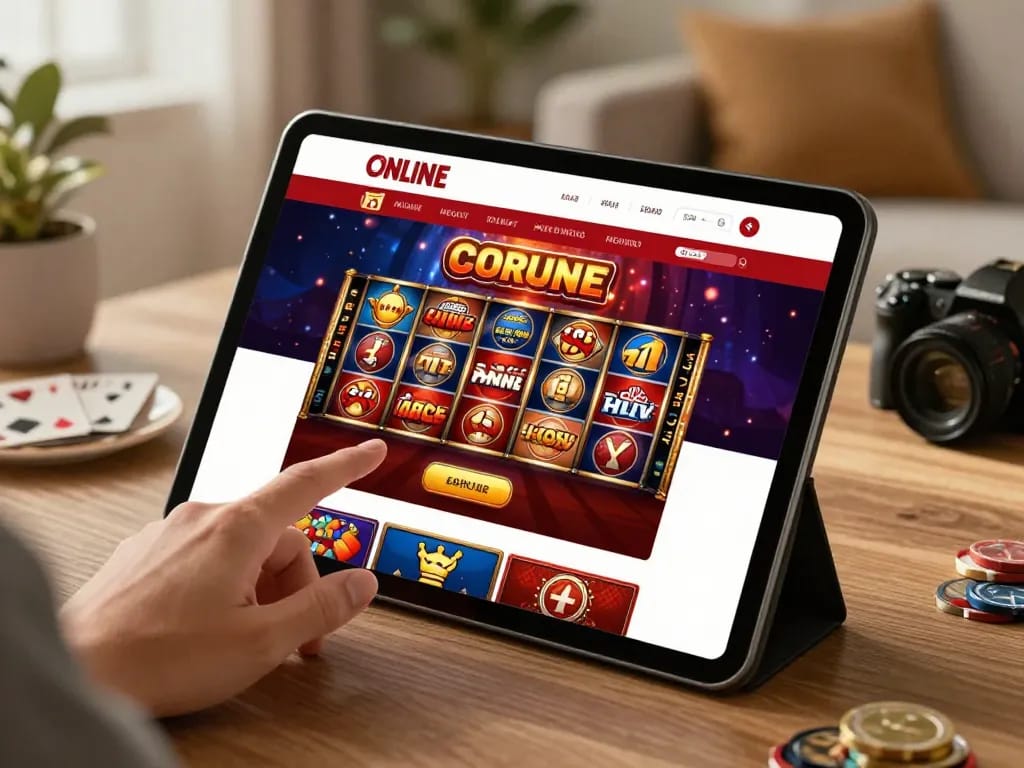 Engaging gaming experience on IDC88 JOKER online platform displayed on tablet in a cozy home setting.