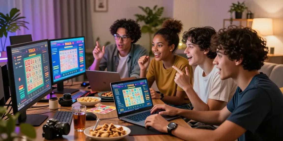 Engaged players enjoying Pasaran Togel Terlengkap in a lively living room.