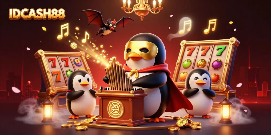 Experience exhilarating gameplay at IDCASH88, enjoying slot games amidst golden coins and vivid characters.