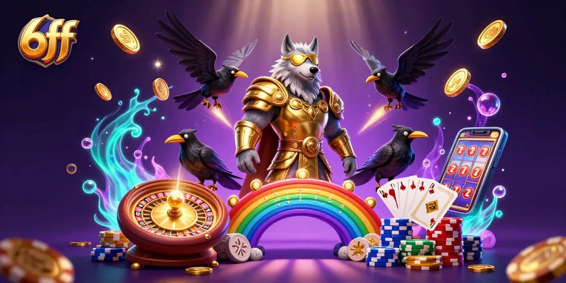Experience thrilling gaming excitement with 6ff as Odin, the wolf, and ravens celebrate casino wins.