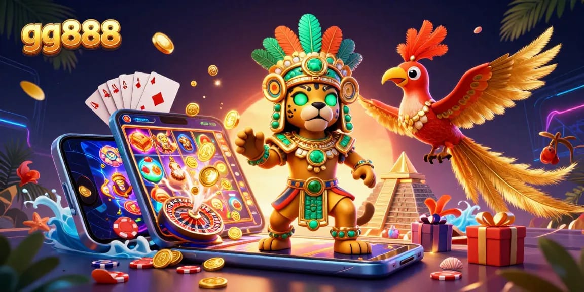 Experience thrilling gaming action with gg888 featuring vibrant slot reels and a lively casino atmosphere.