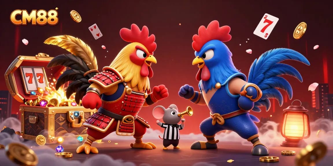 Experience thrilling gameplay with CM88's dynamic casino scene featuring iconic elements.