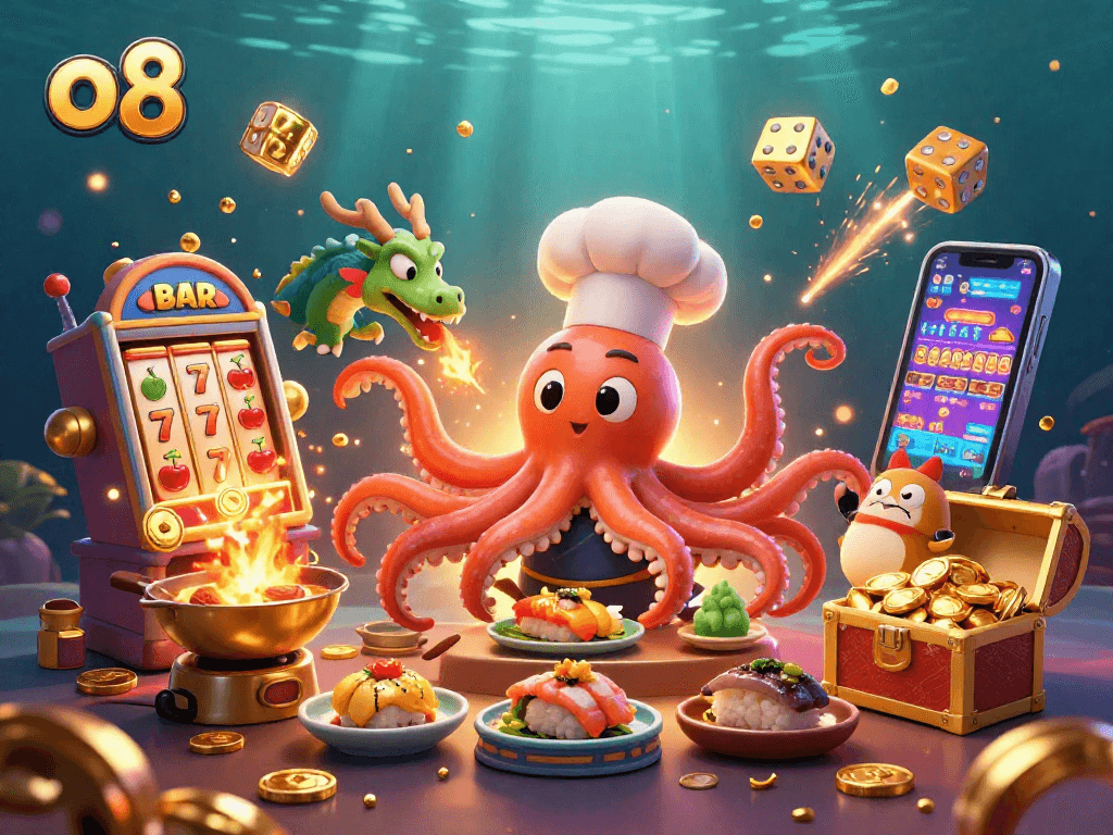 Experience thrilling gameplay with o8's 3D casino characters amidst a jackpot explosion.