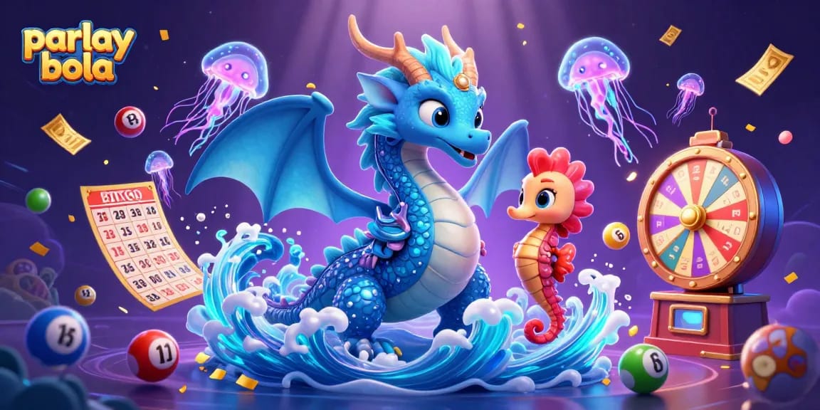 Engage with parlay bola strategies in a vibrant casino-themed illustration with dynamic elements and characters.