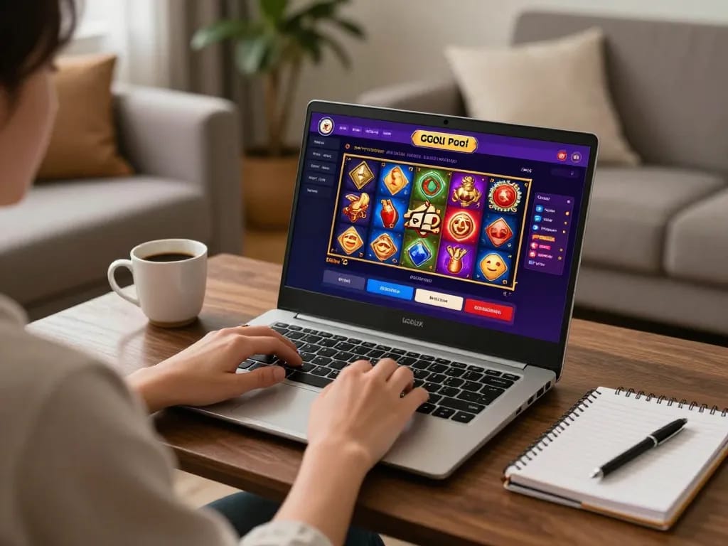 Engaging in LGOLUX LOGIN while strategizing online gaming in cozy living room