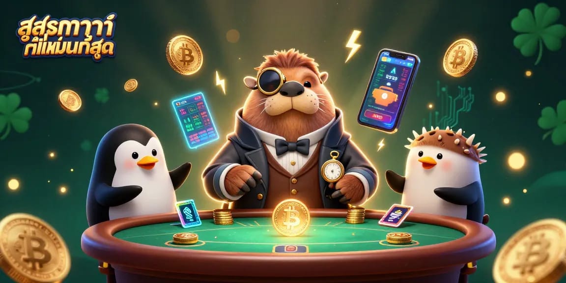 Experience the thrill of สูตรบาคาร่าที่แม่นที่สุด with a jolly walrus at an animated underwater poker table.