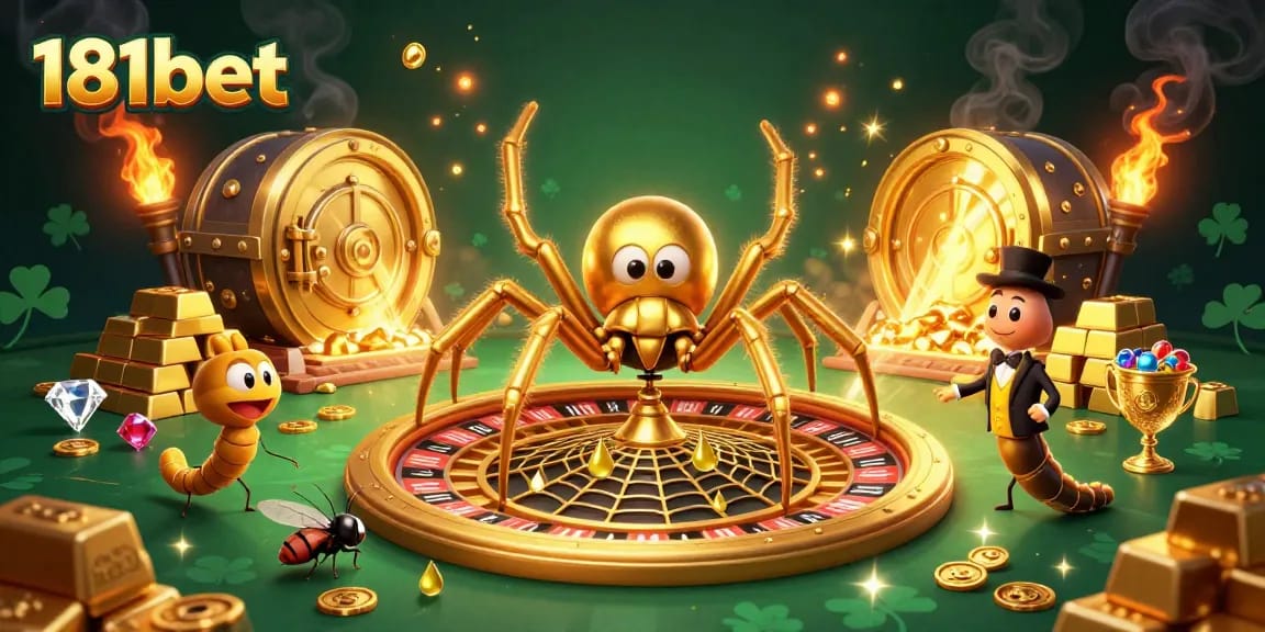 Experience thrilling betting at 181bet with a sparkling casino illustration featuring vibrant treasures.