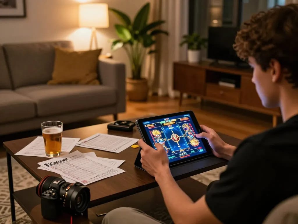 LGO SUPER online slots gameplay in a cozy home setting highlighting strategic betting