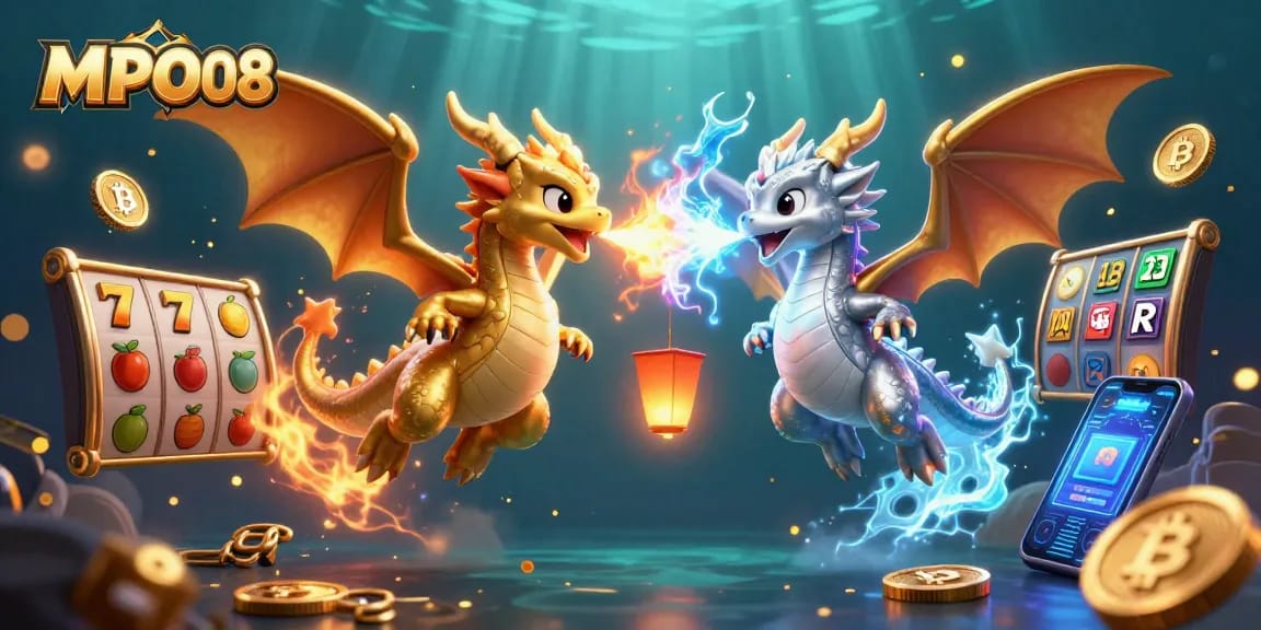 Join the MPO08 adventure with epic battles between fiery and icy dragons in a vibrant casino.
