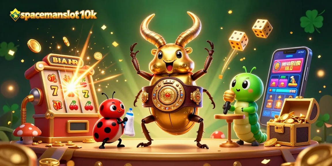 Win big at spacemanslot10k with vibrant slots and animated characters in a dynamic casino scene.