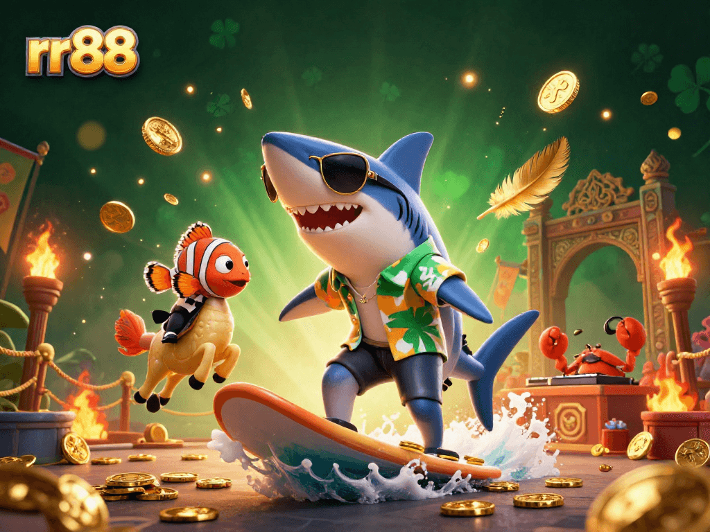 Experience rr88 gaming excitement with a lively underwater casino scene featuring vibrant characters.