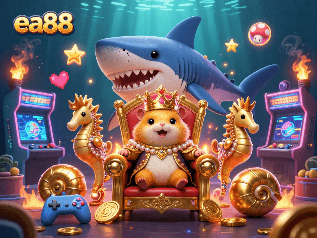 Experience thrilling gameplay at ea88 with exciting arcade game machines and a golden hamster king.