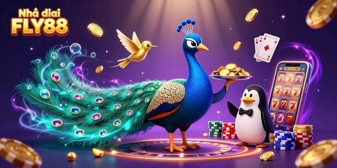 Engaging representation of Nhà cái FLY88 with vibrant casino characters and dynamic gaming elements.
