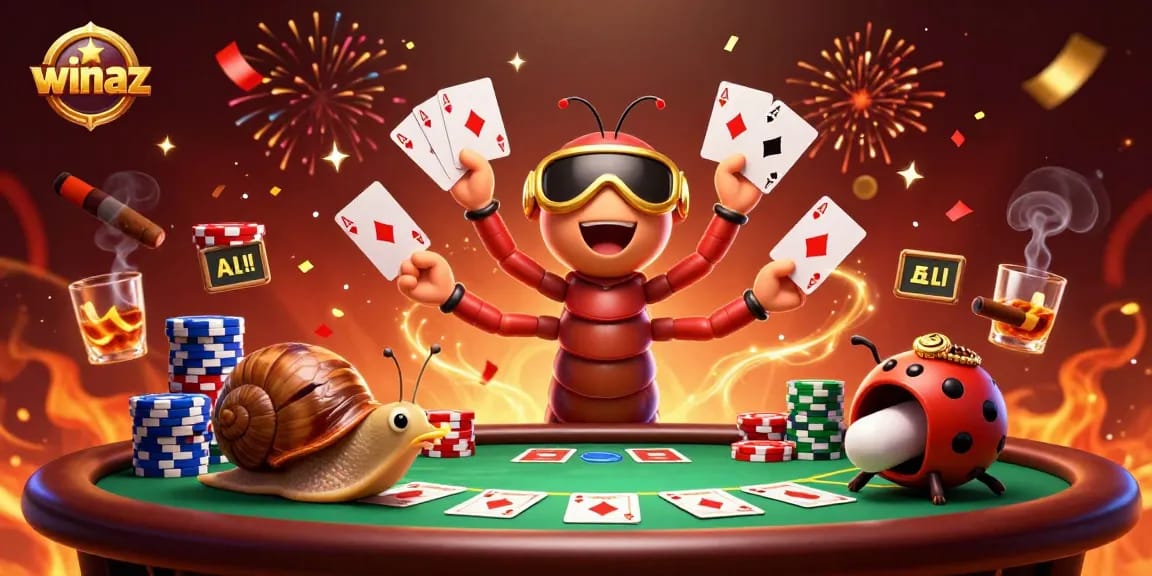 Experience thrilling wins with the winaz playful 3D gambling illustration featuring a unique millipede dealer.