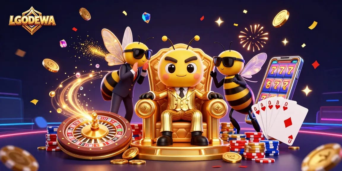 Spin the reels at LGODEWA and uncover dazzling treasures in a vibrant casino scene.