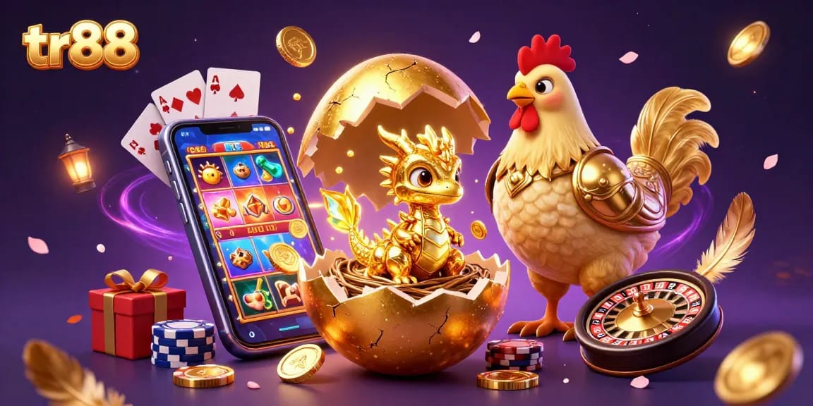 Spin the reels at tr88 while uncovering treasures in a captivating golden dragon casino scene.