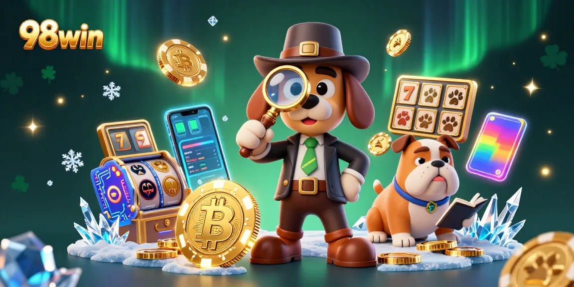 Join the adventure with 98win as the bloodhound detective uncovers jackpots amidst crypto treasures.