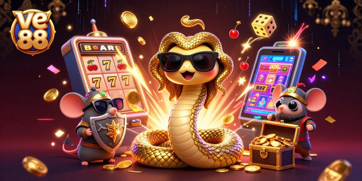 Engage with exhilarating action at ve 88's dynamic casino scene featuring playful characters and jackpot symbols.
