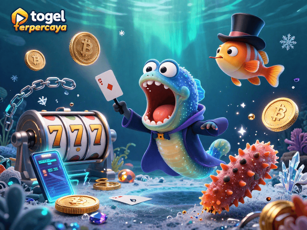 Engage with togel terpercaya through a magical casino scene showcasing vibrant card tricks and glowing crypto elements.
