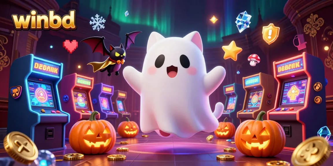 WinBD's captivating casino adventure with a ghost cat and bat in a haunted mansion scene.