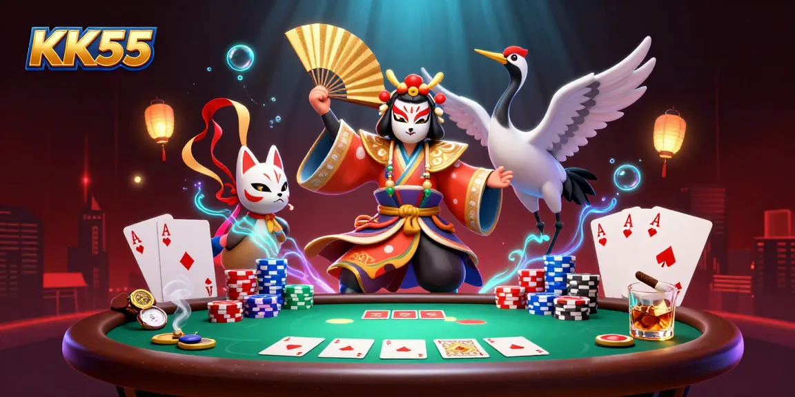 Experience thrilling poker action at KK55 with vibrant characters and game elements.