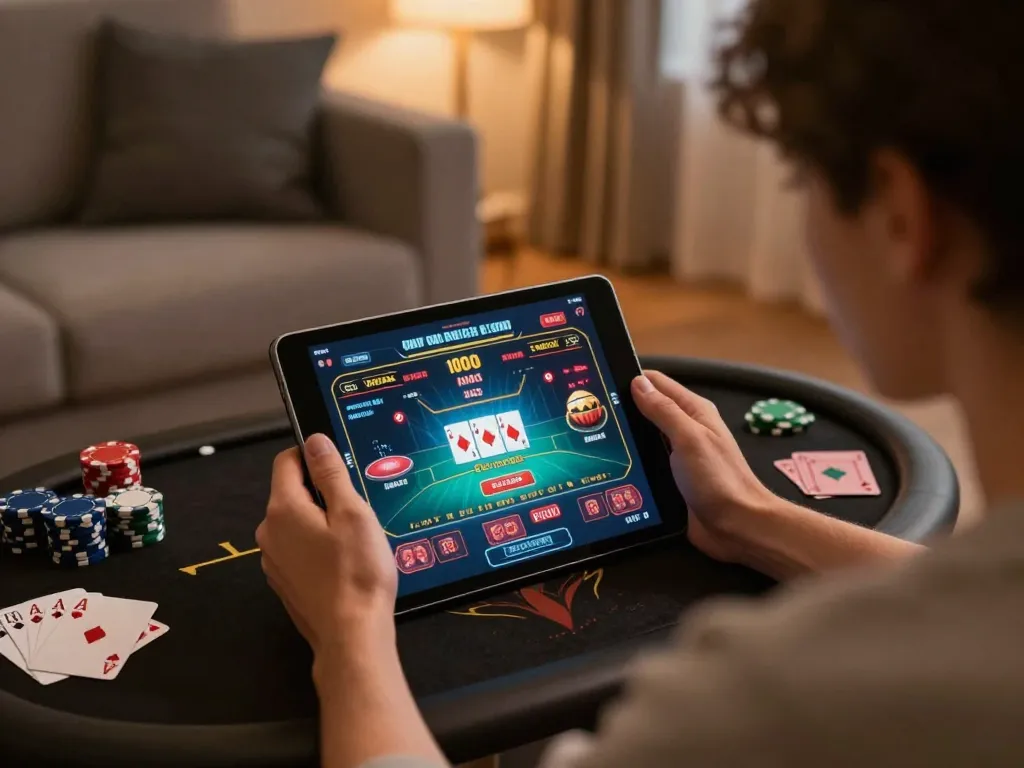 The best online casinos in Canada featured on a tablet screen during a cozy gaming session, emphasizing strategy and engagement.