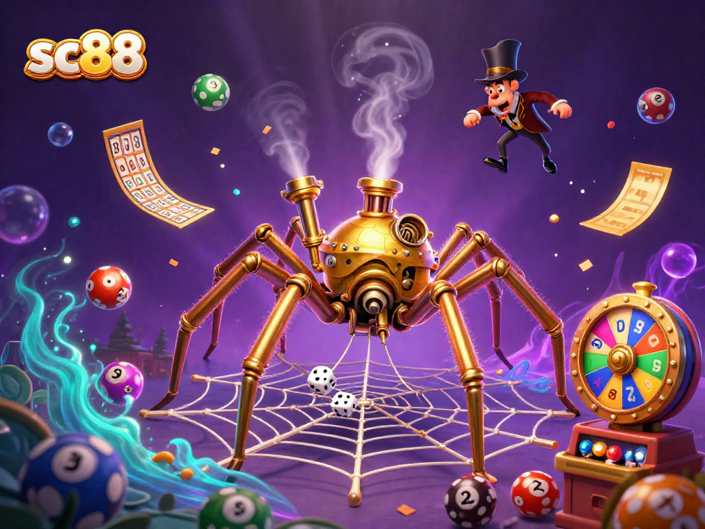 Engage in sc88's thrilling gameplay featuring a steampunk spider and lottery excitement.