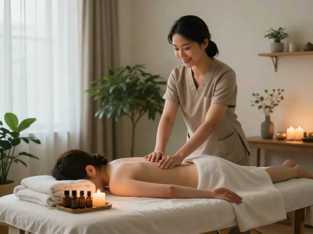 Relaxing 동대문출장안마 service in a tranquil home setting with a welcoming therapist.