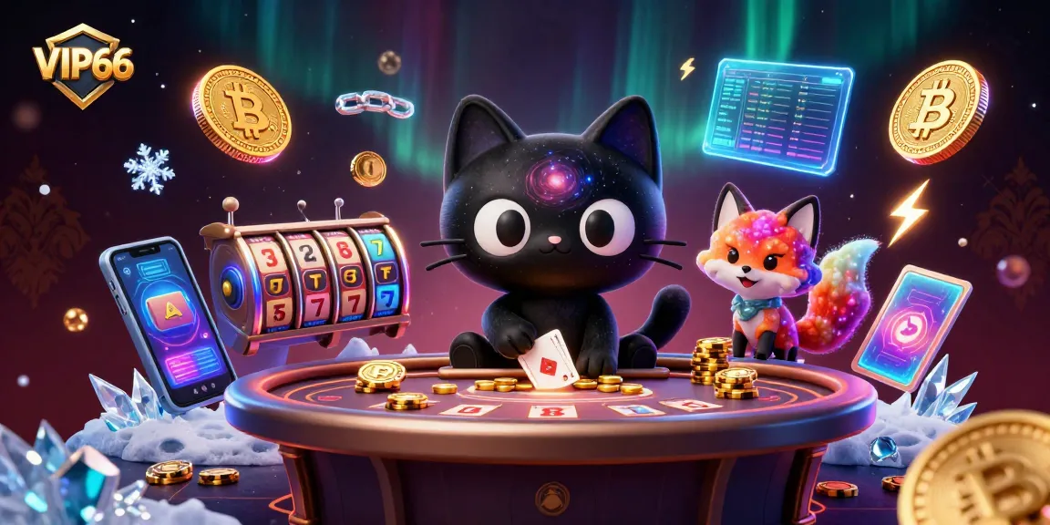 Engage with VIP66 at this vibrant cosmic casino, featuring a black hole cat and nebula fox!