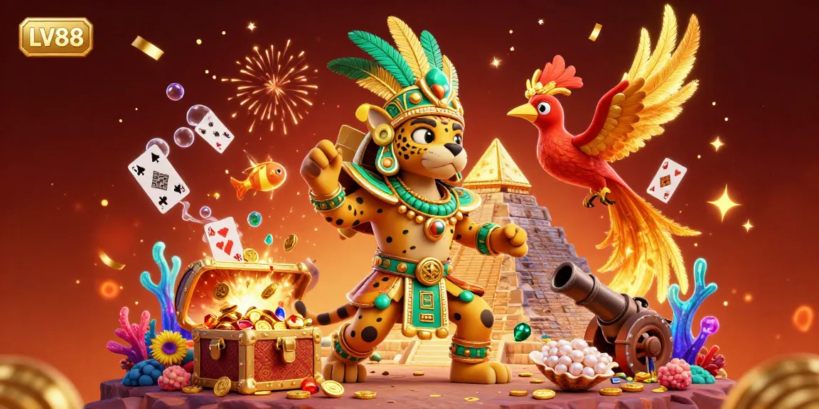 Experience thrilling gaming adventures at LV88 with vibrant scenes of excitement and colorful casino elements.