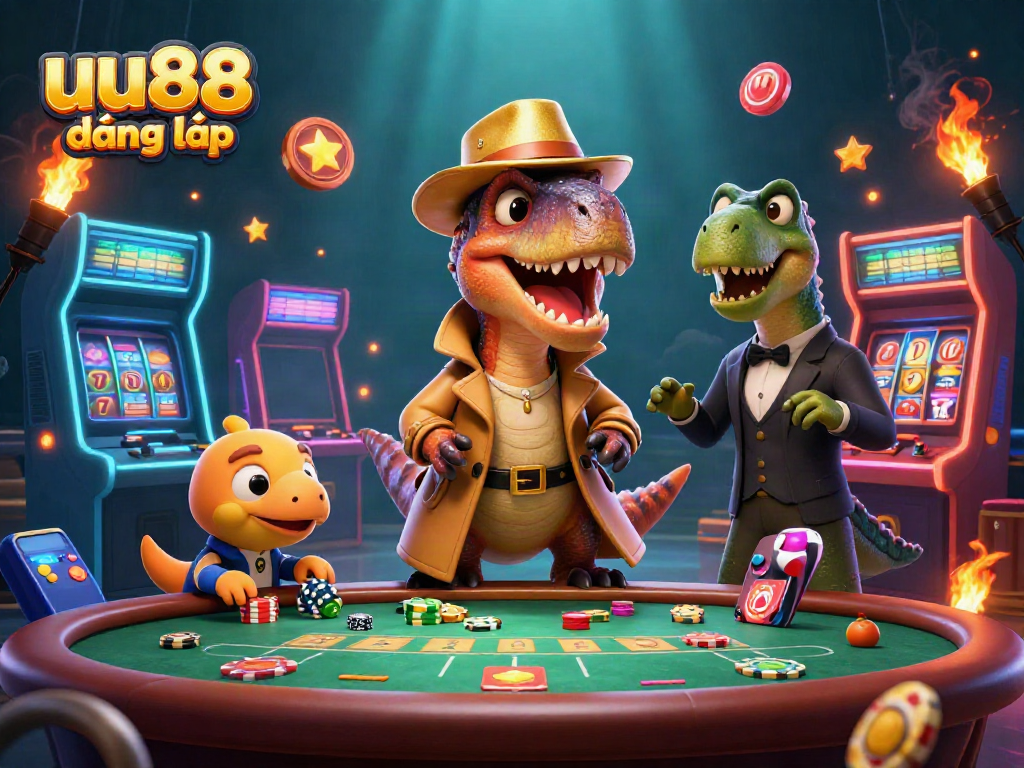 Experience the excitement of uu88 đăng nhập with a fun cartoon scene at a blackjack table featuring playful characters.