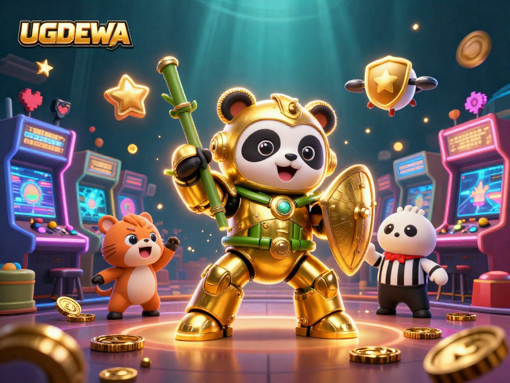 Engage with UGDEWA as the golden panda prepares for a dynamic casino showdown.