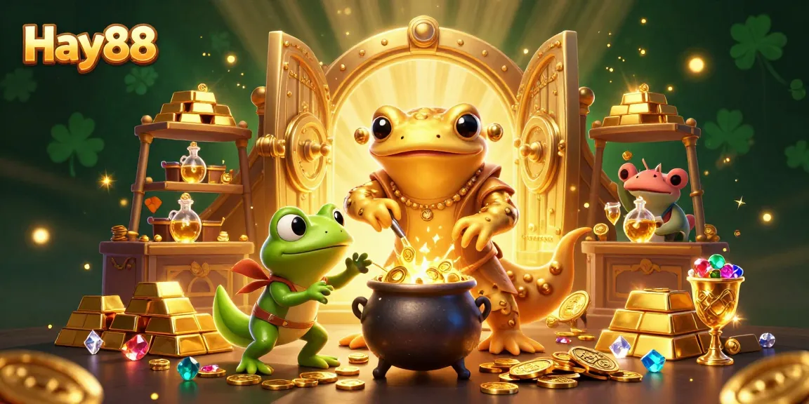Join Hay88's golden adventures in this lively casino illustration full of treasures.