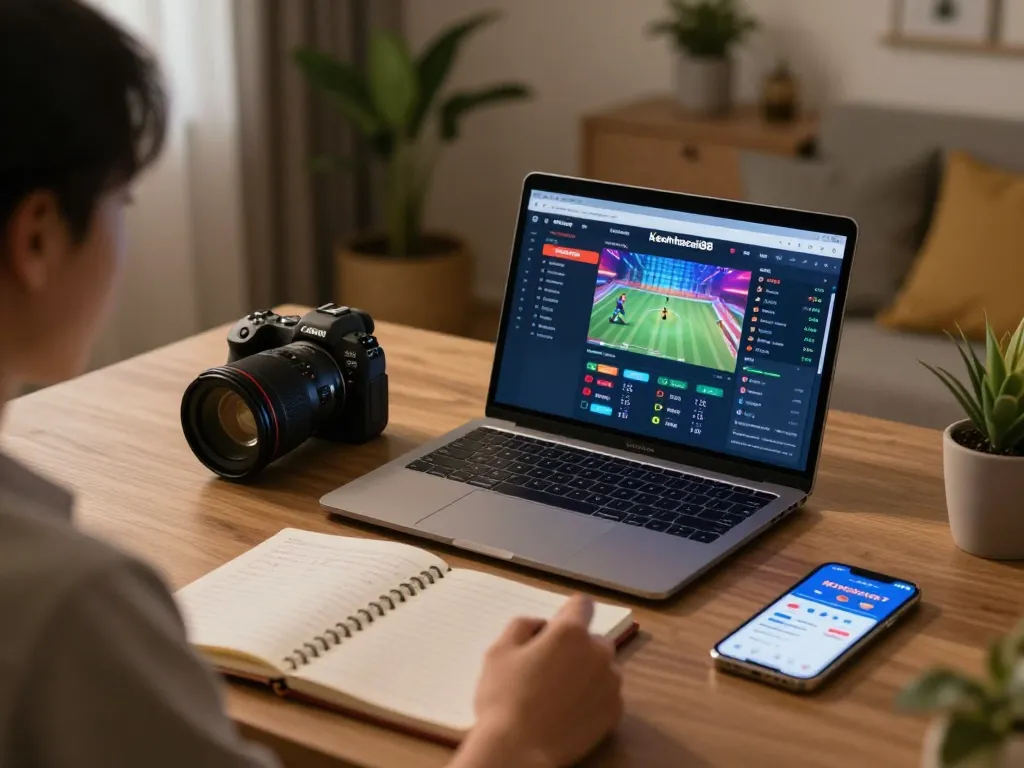 Engaging scene of sports betting on keonhacaii88 platform with user analyzing odds and notes