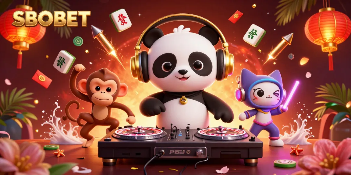 SBOBET menawarkan kemeriahan permainan dengan DJ panda dan monyet menari di festival judi yang berwarna-warni.