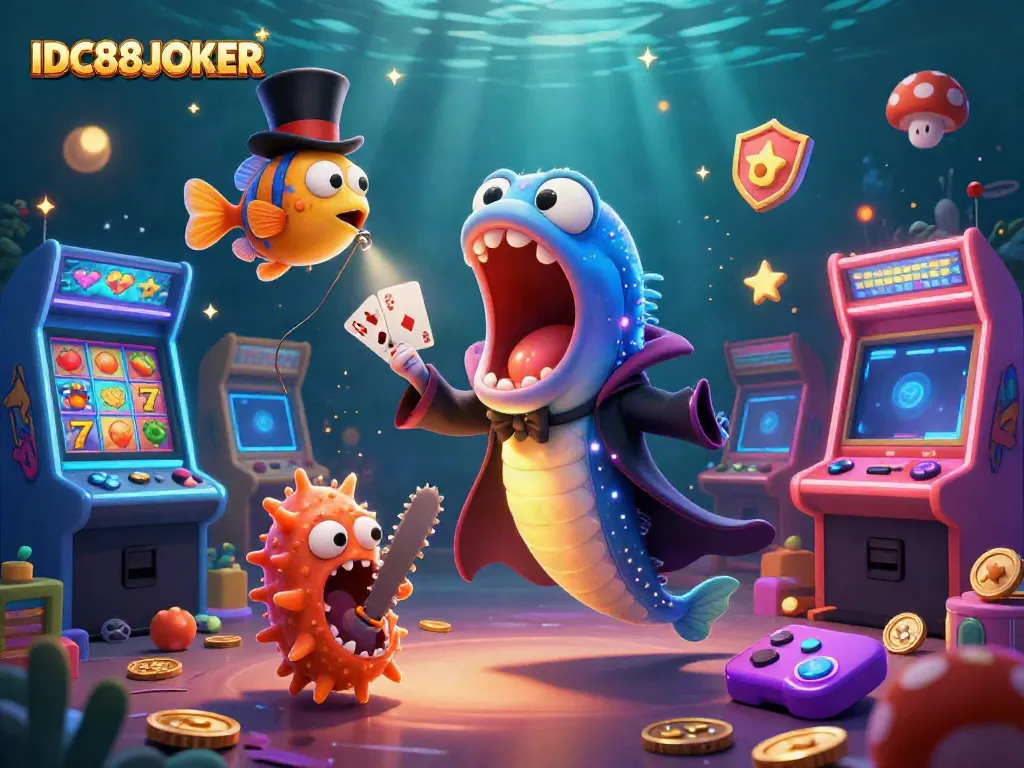 Experience the thrilling magic of IDC88JOKER with lively characters performing casino games.
