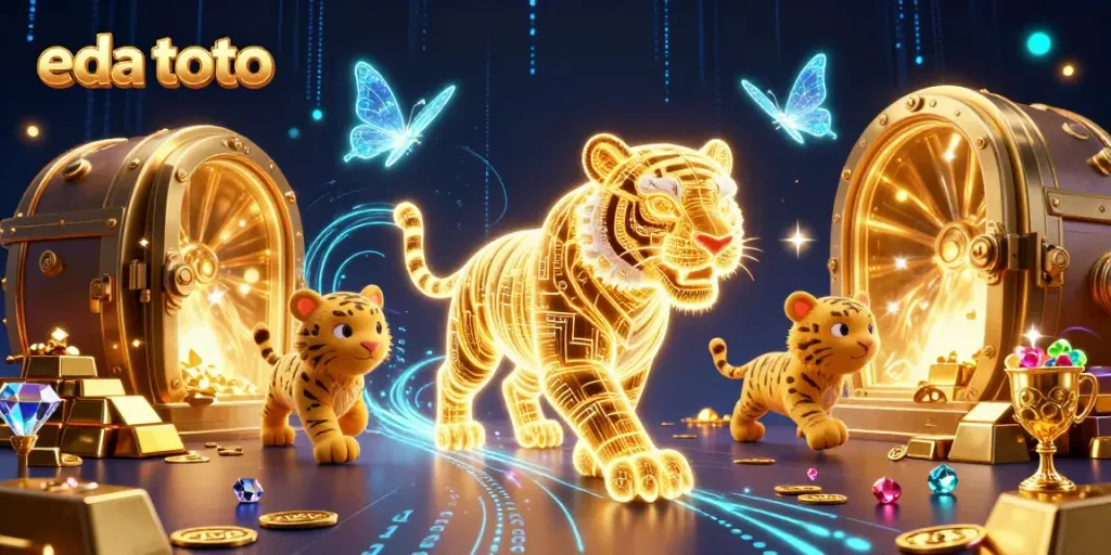 Experience the thrill of eda toto in this vibrant digital casino scene featuring a neon tiger.
