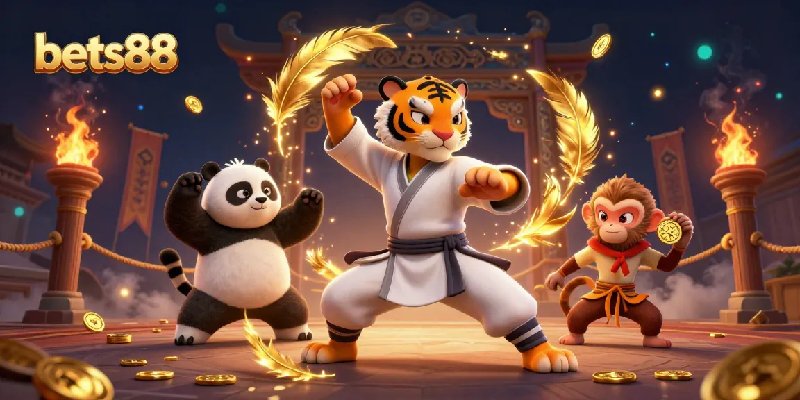 Experience thrilling gameplay actions at bets88 with kung fu characters and casino elements in vibrant 3D.