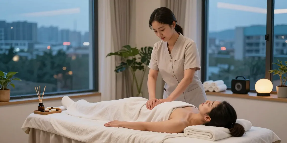 Relaxing 성남출장안마 session with a professional Korean therapist in a soothing home environment.