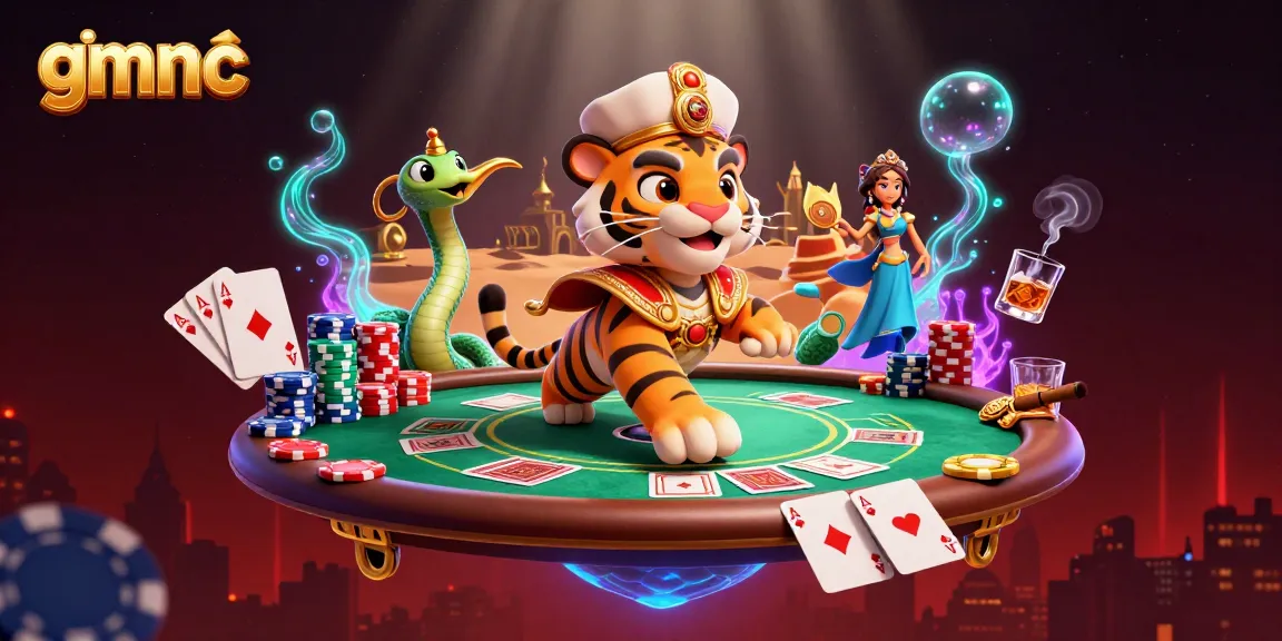 gmnc's vibrant illustration of an Arabian Nights-themed sultan engaging in lively poker action