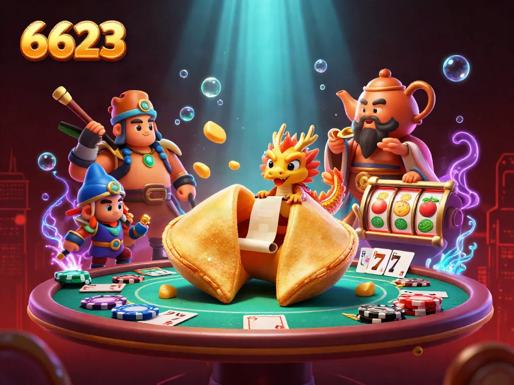 Experience thrilling gaming at 6623 with a vibrant casino scene featuring giant cookie and enchanted dragon.