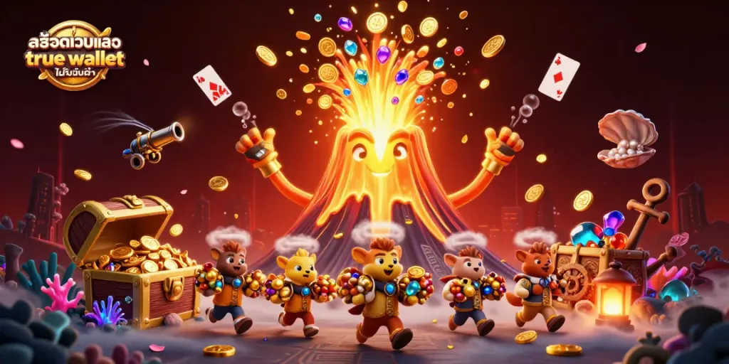 สล็อตเว็บตรง ฝากถอน true wallet ไม่มี ขั้นต่ํา กำลังแสดงภาพการเล่นเกมสล็อตที่เต็มไปด้วยสมบัติและอัญมณี