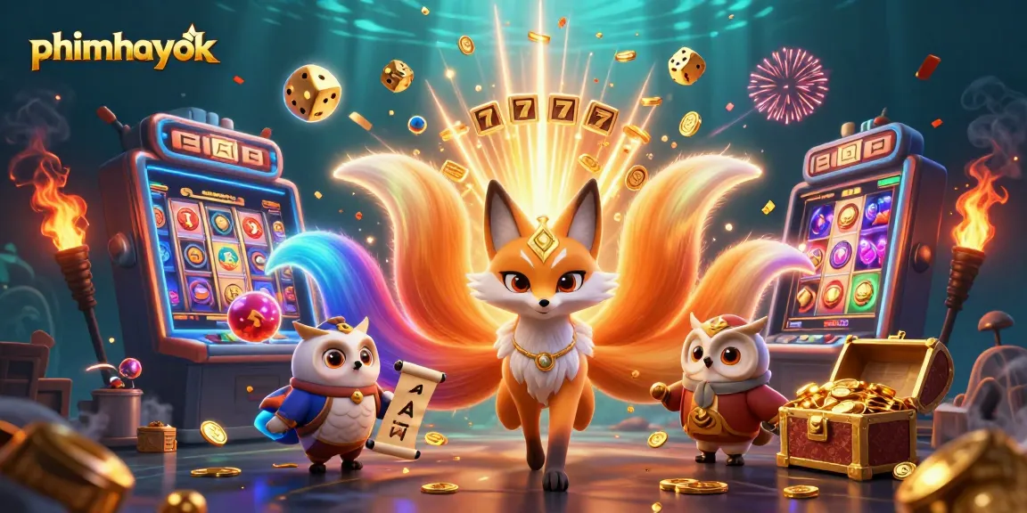 Engage with thrilling moments in phimhayok as a vibrant slot machine bursts coins and bright symbols in a dynamic scene.